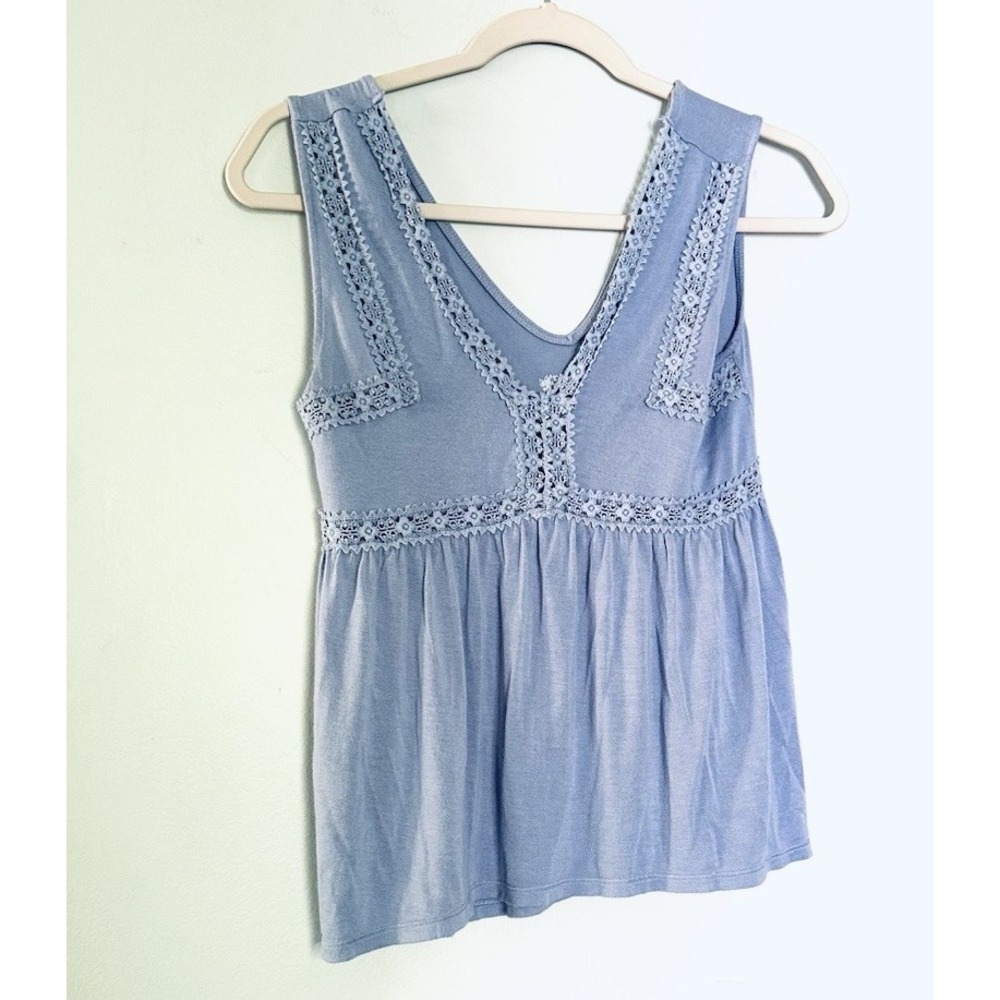 Mudd Top Women S Blue Babydoll Sleeveless Top Crochet Trim Coachella Festival